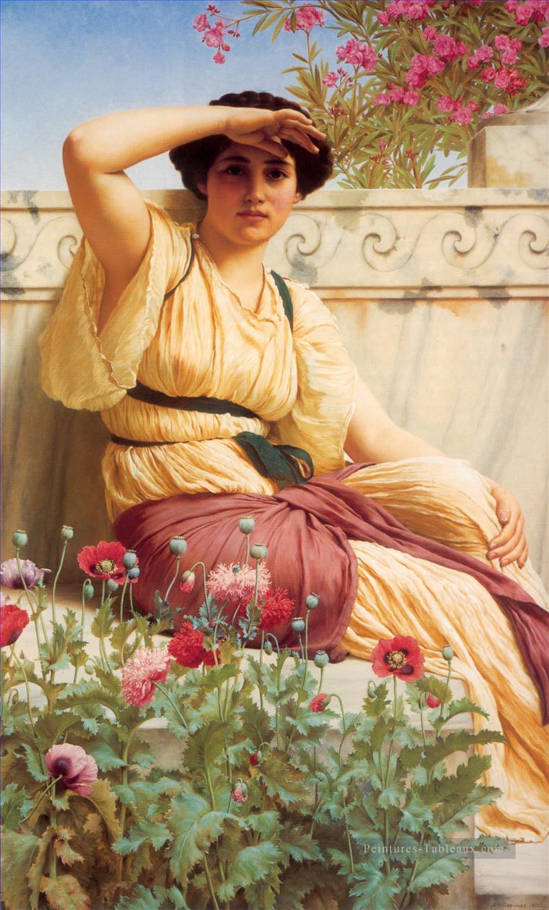 Tryst néoclassique dame John William Godward classique fleurs Peintures à l'huile